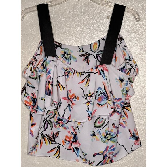 Bar III Small Printed Ribbon-Strap Off-The-Shoulder Top Multi Color Ruffle - Picture 2 of 11